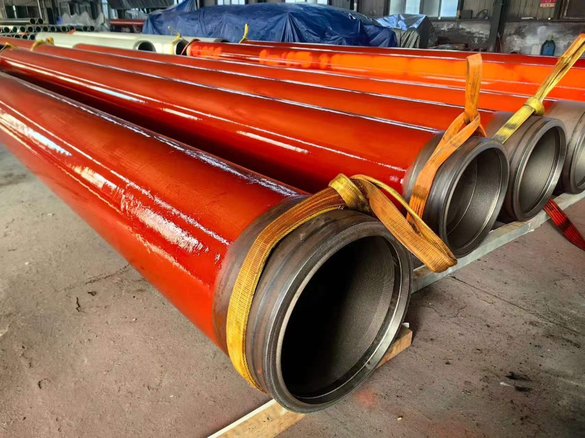 Coated line pipe stacked at the works