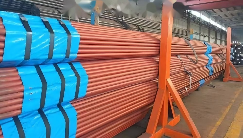 Anti-corrosion coated steel pipe in the warehouse