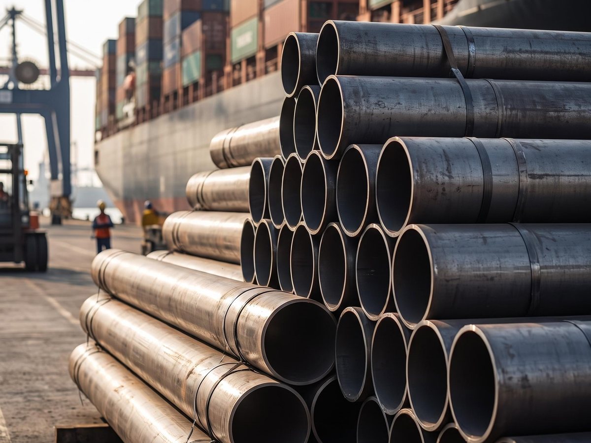 Pipes at Tianjin port ready for loading