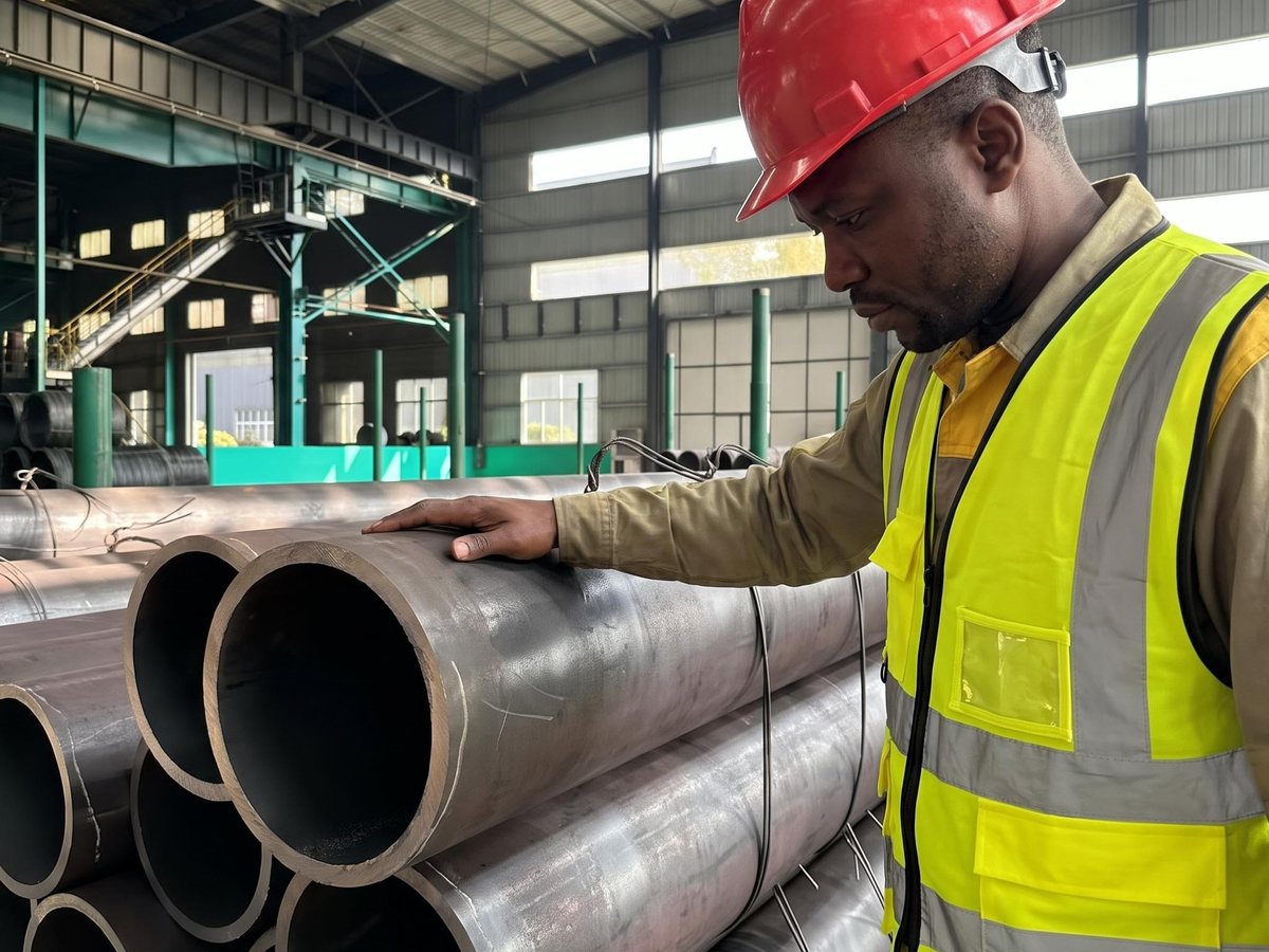 Inspector checking pipe dimensions in the works